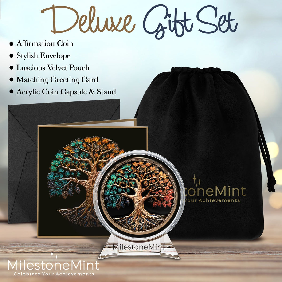 Tree of Life Affirmation Sobriety Coin Gift Set - Multicolor