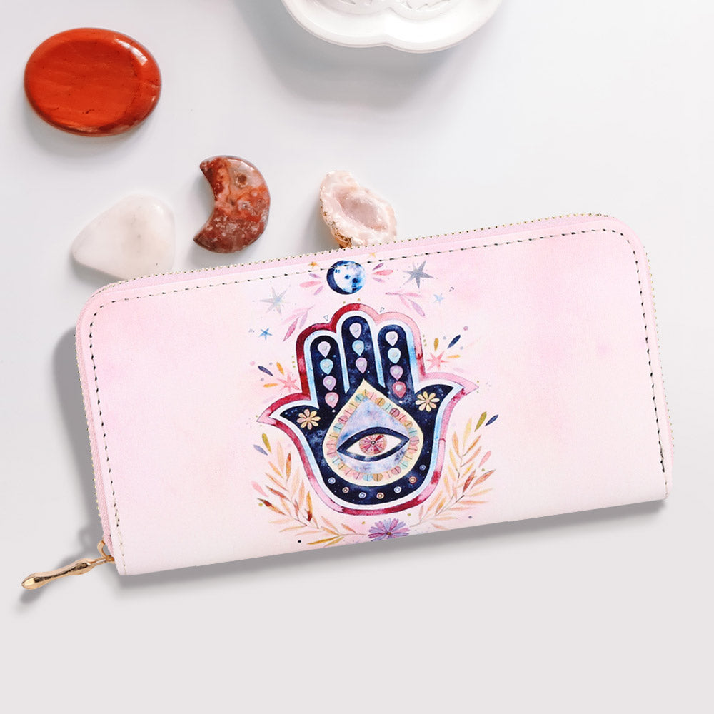 Light Pink Hamsa Print Zip Wallet