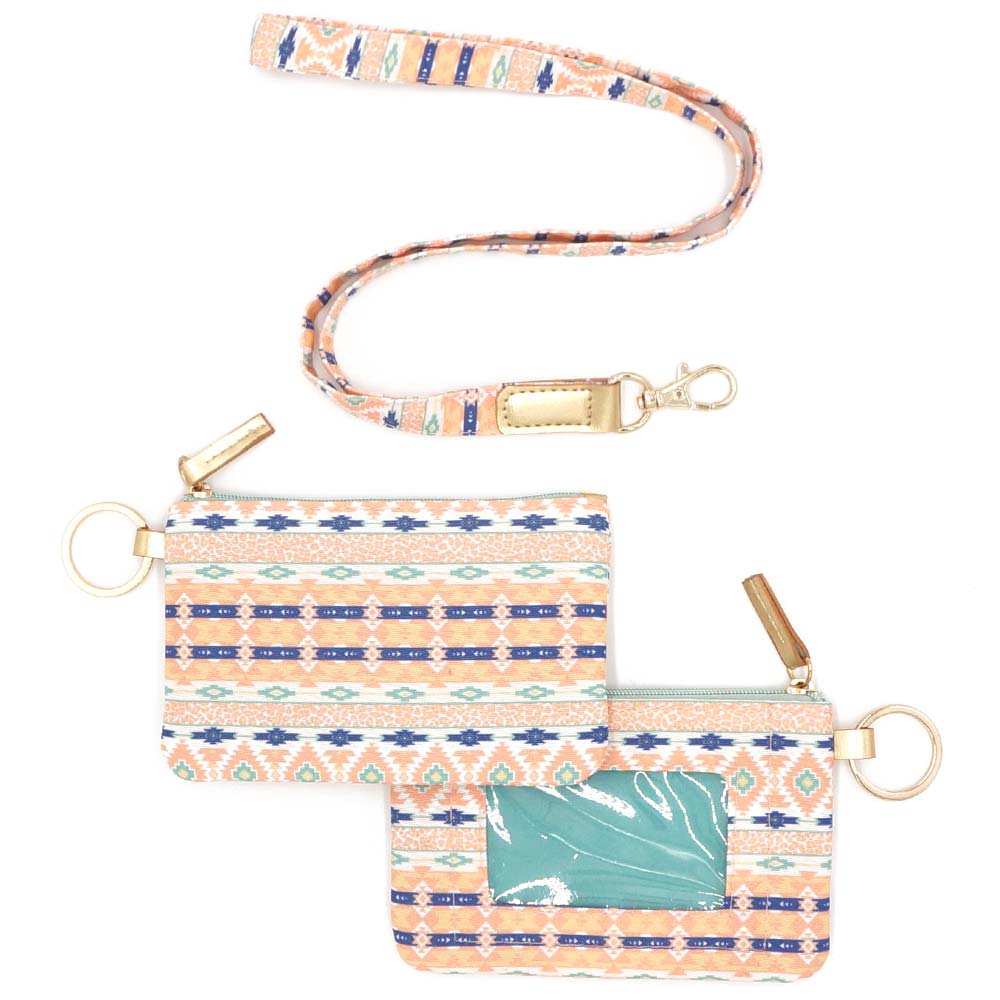 Boho Aztec ID Wallet with Detachable Lanyard