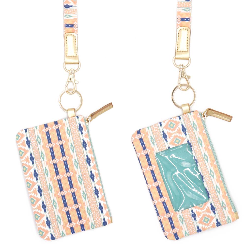 Boho Aztec ID Wallet with Detachable Lanyard