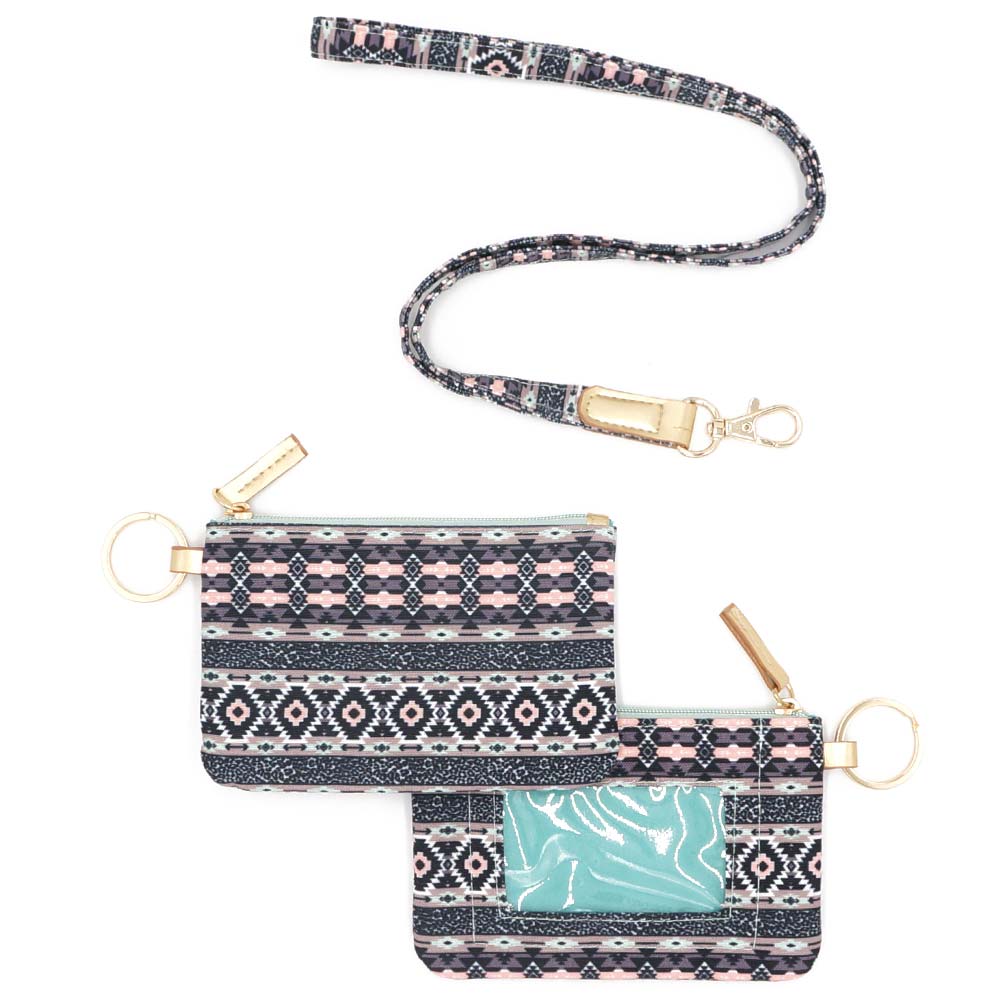 Boho Aztec ID Wallet with Detachable Lanyard