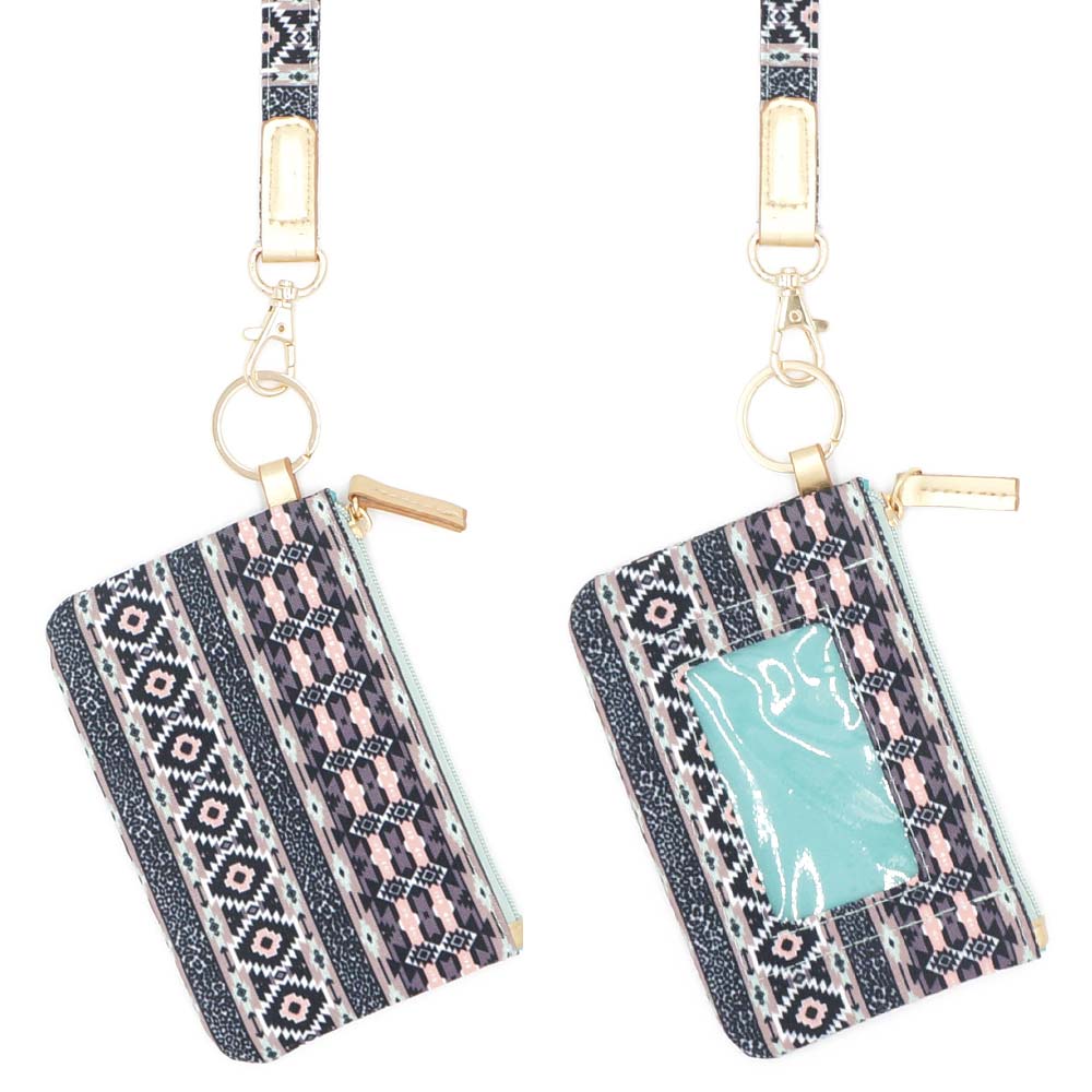 Boho Aztec ID Wallet with Detachable Lanyard