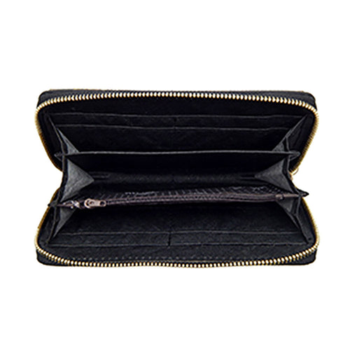 Black Beaded Fleur de Lis Zip Wallet