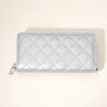 Silver Quilted Faux Leather Wallet with Strap