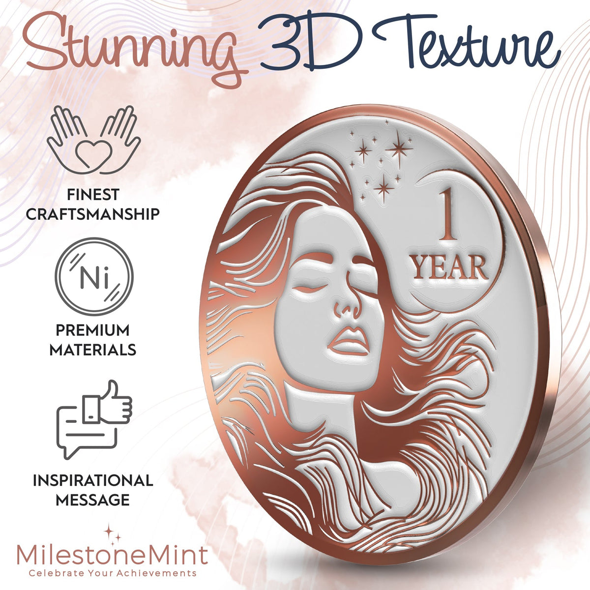 Woman's Serenity Token Sobriety Coin Gift Set Rose Gold