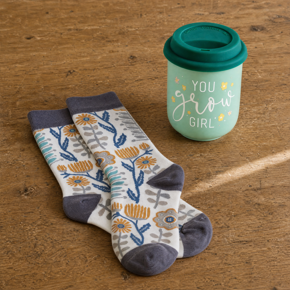You Grow Girl Mug & Floral Socks Gift Set