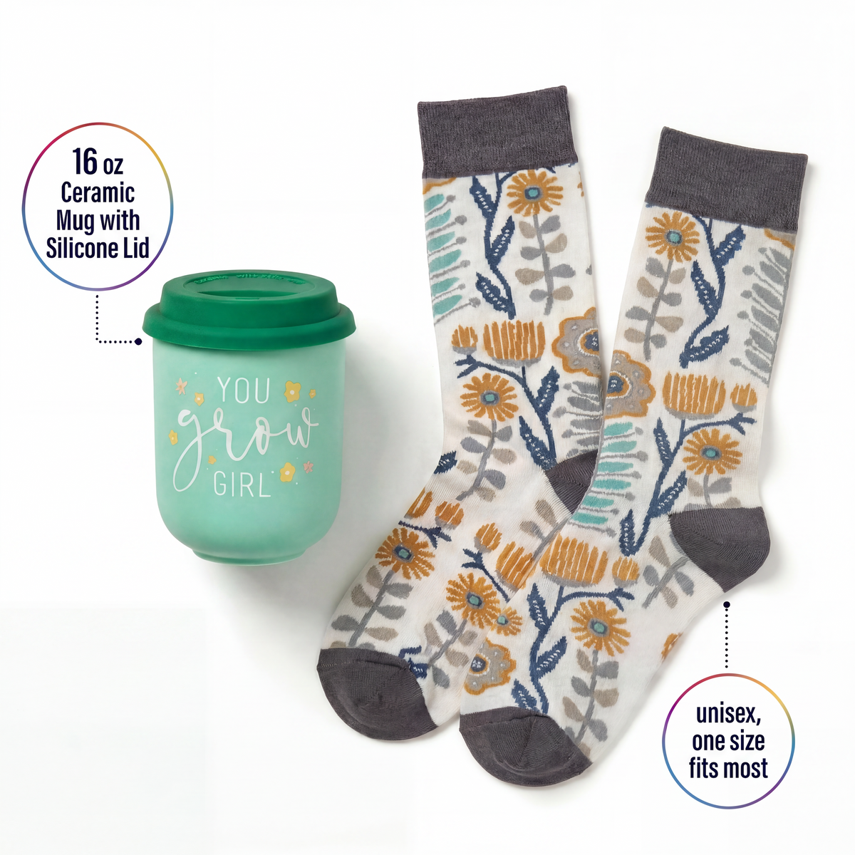 You Grow Girl Mug & Floral Socks Gift Set
