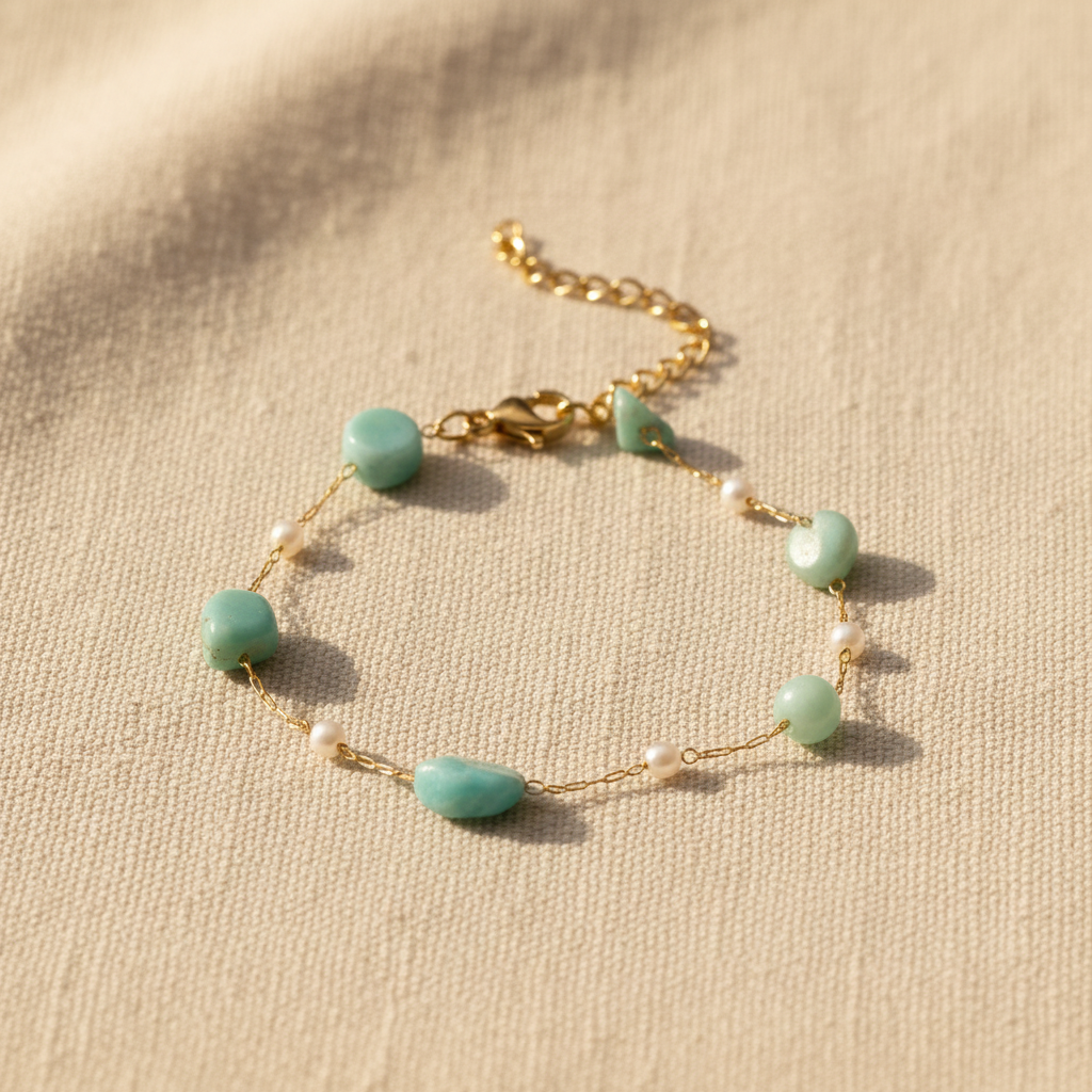 Amazonite Pearl Bracelet Flat Lay