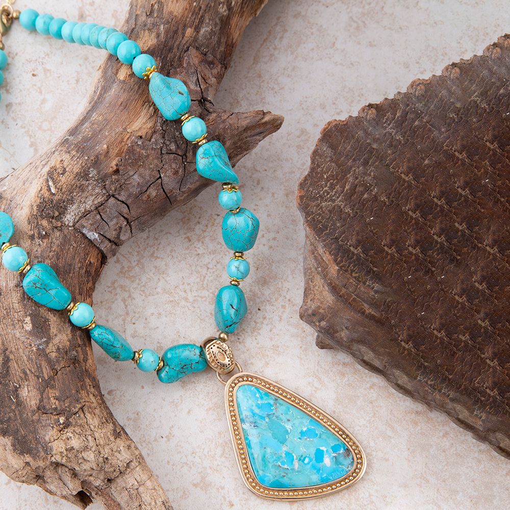 Blue Turquoise Triangle Pendant Necklace