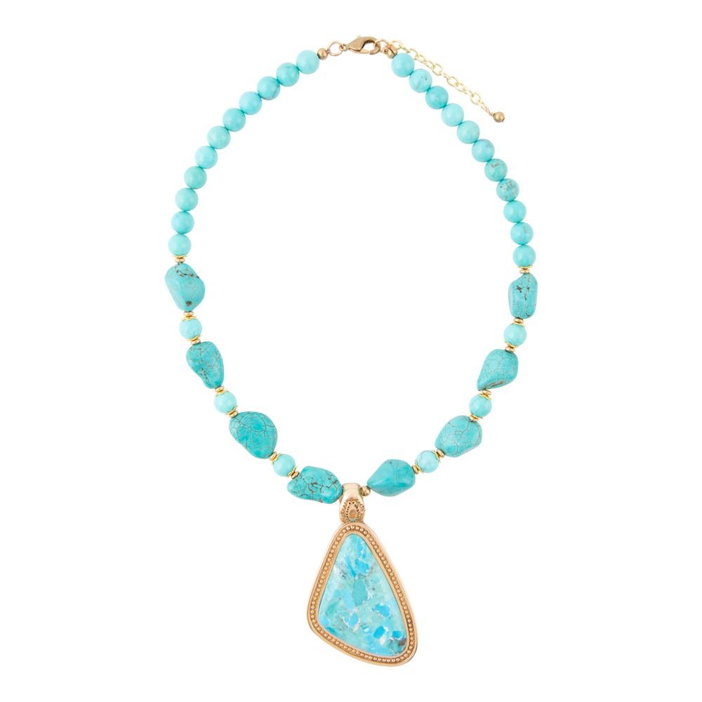 Blue Turquoise Triangle Pendant Necklace