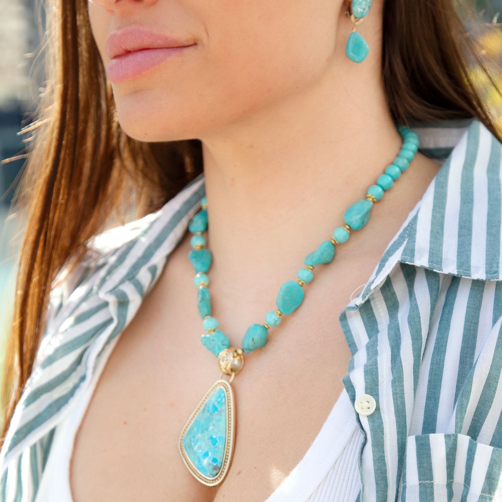 Blue Turquoise Triangle Pendant Necklace