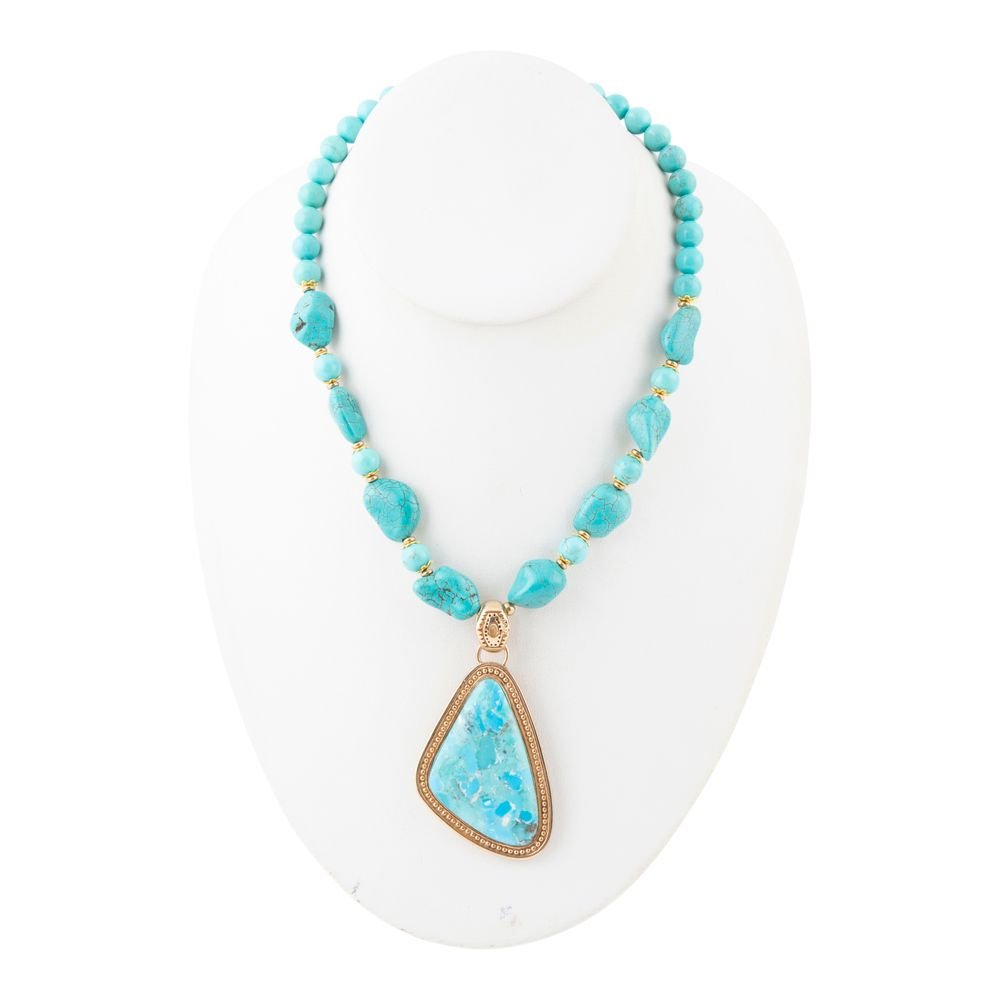 Blue Turquoise Triangle Pendant Necklace