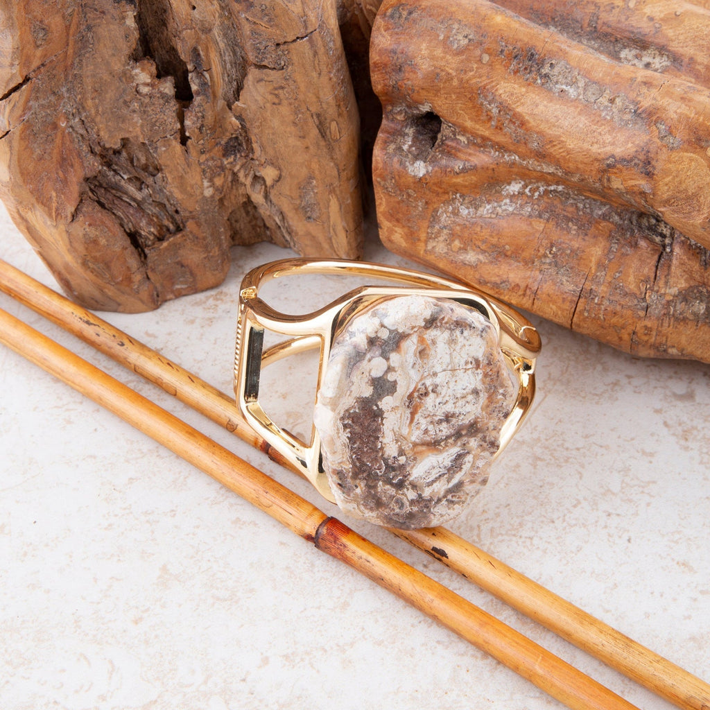 Ocean Jasper & Gold Cuff Bracelet | Genuine Stone Statement Piece