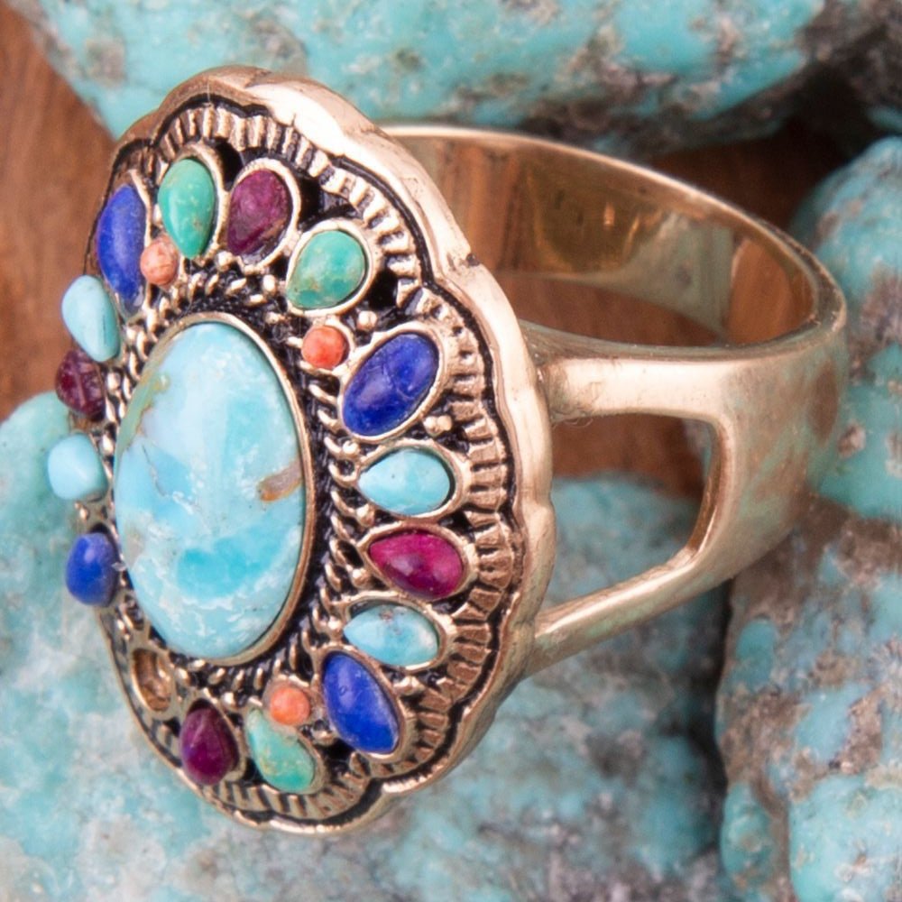 Multistone Concho Statement Ring | Turquoise, Lapis & Coral