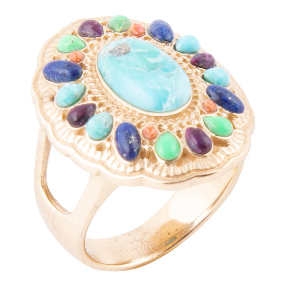 Multistone Concho Statement Ring | Turquoise, Lapis & Coral