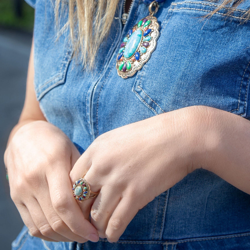 Multistone Concho Statement Ring | Turquoise, Lapis & Coral