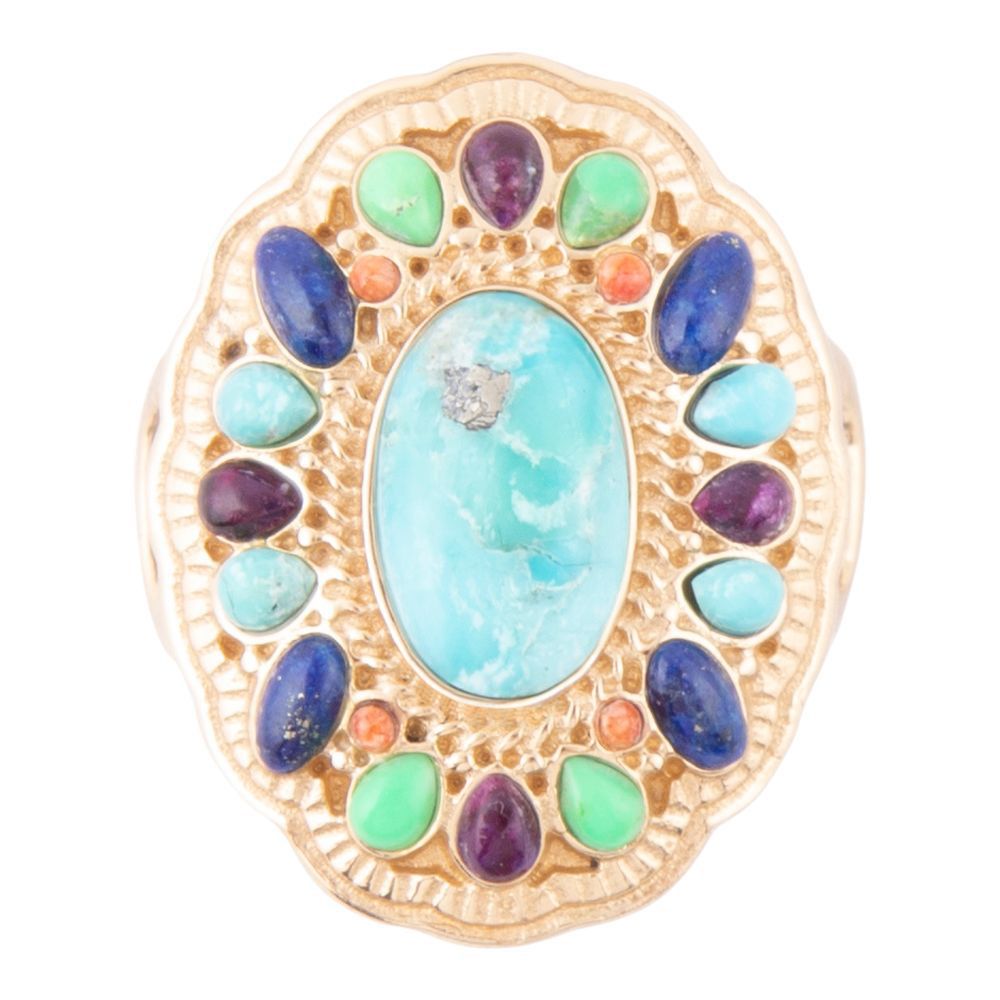 Multistone Concho Statement Ring | Turquoise, Lapis & Coral
