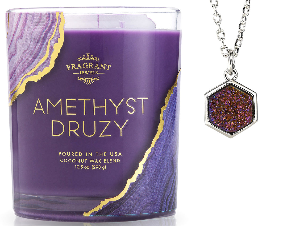 Amethyst Druzy Jewel Candle | Ring or Pendant Inside