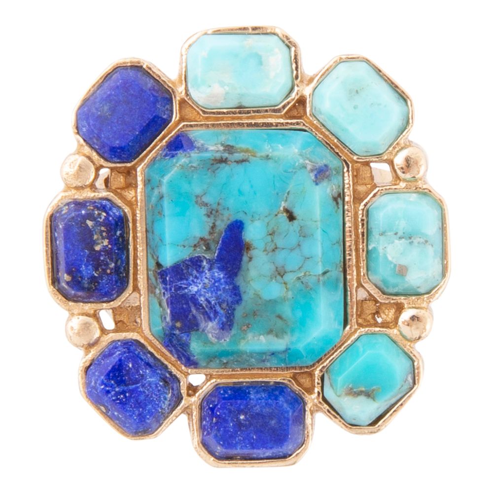 Duality Blue Lapis & Turquoise Square Stone Golden Statement Ring