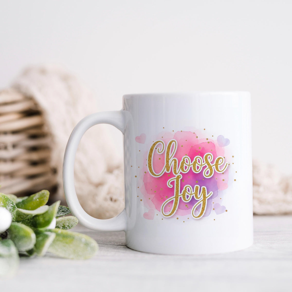 Choose Joy Mug | Pink Watercolor Ceramic Cup