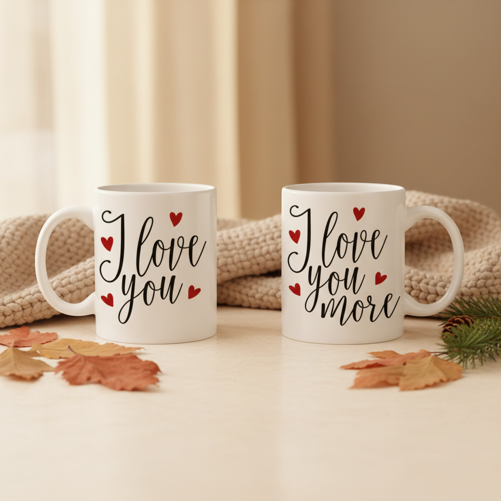 Fall-to-winter lifestyle image of the matching mug set