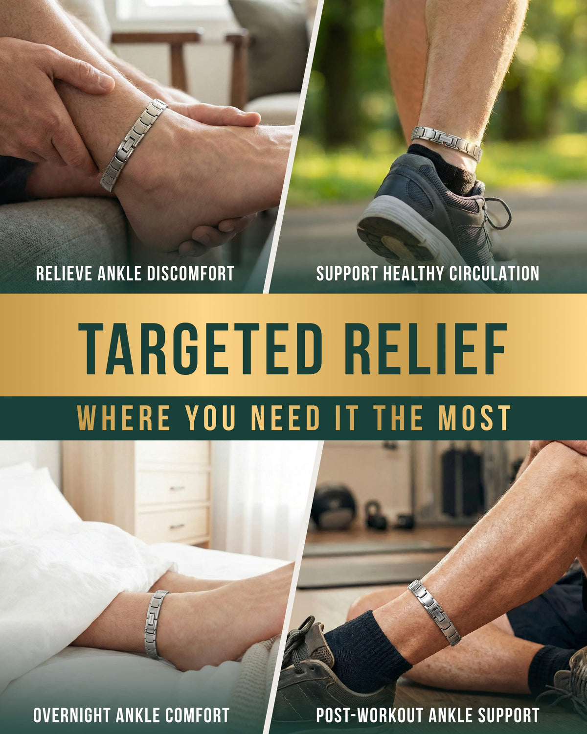 Titanium Magnetic Therapy Anklet for Men — Silver