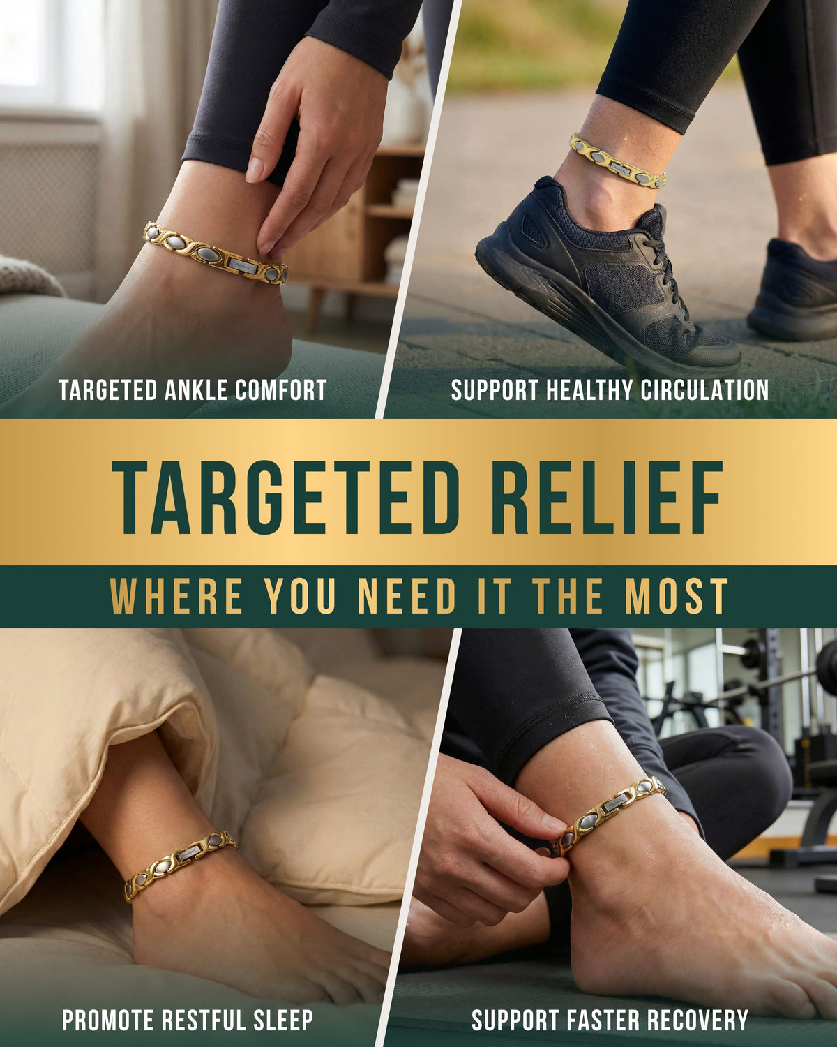 Titanium Magnetic Therapy Anklet — Gold & Silver