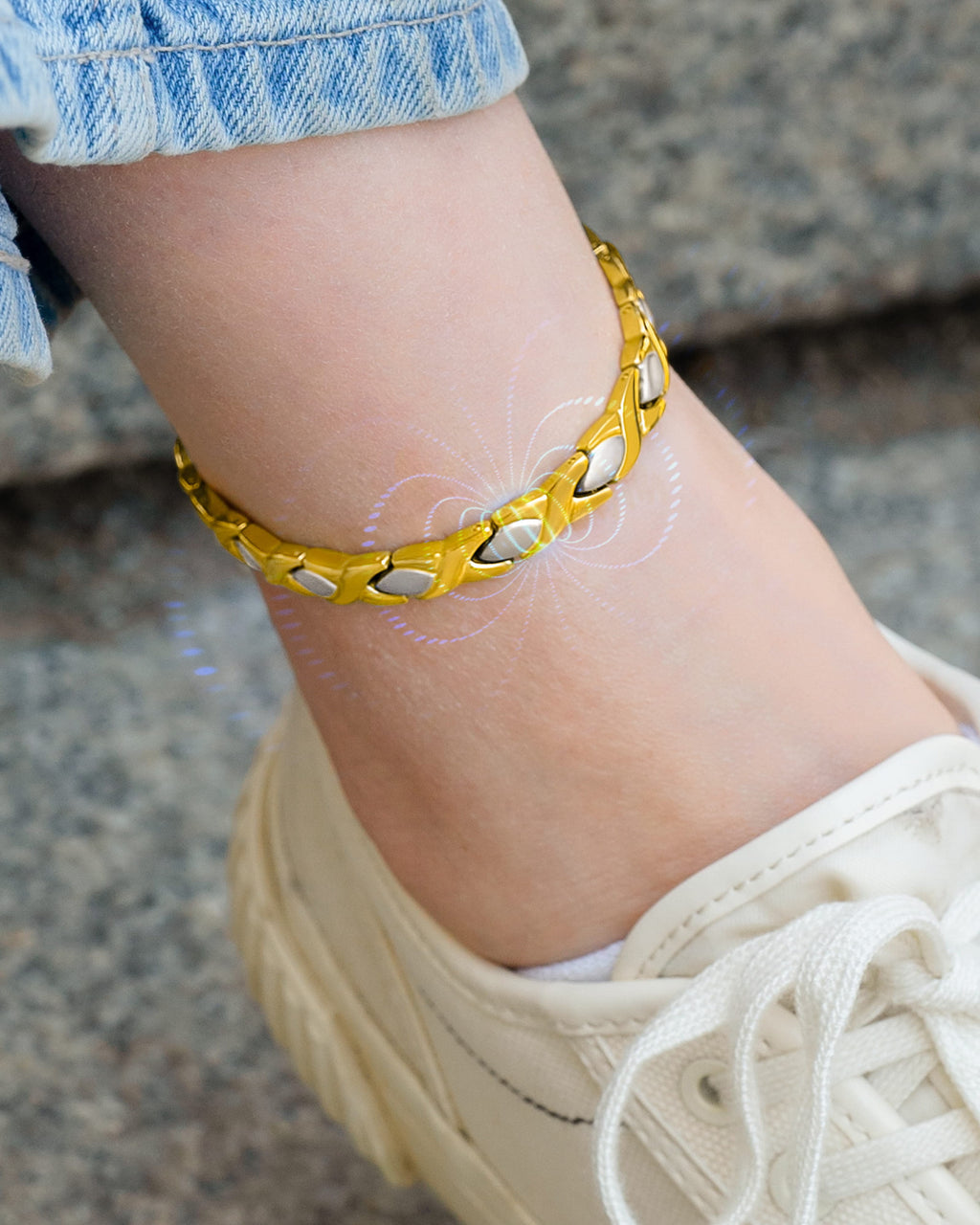Titanium Magnetic Therapy Anklet — Gold & Silver
