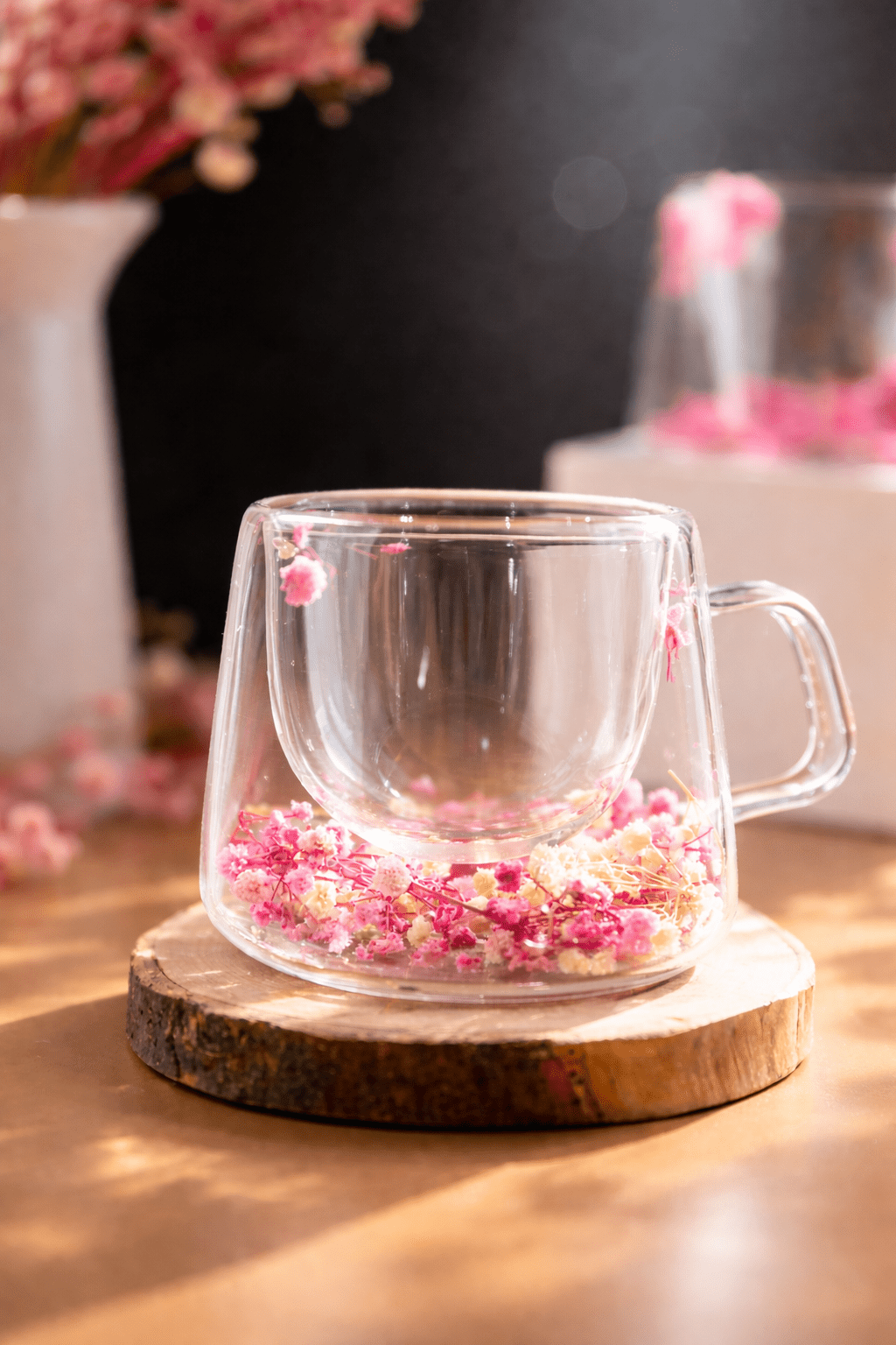 Double Glass Flower Mug | Dried Floral Tea & Coffee Cup