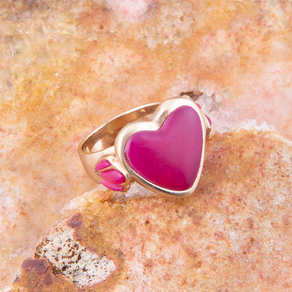 Pink Agate Heart Statement Ring