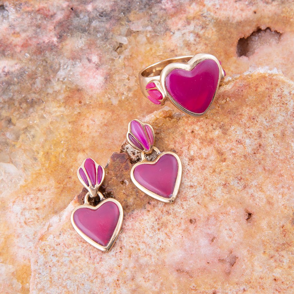 Pink Agate Heart Statement Ring