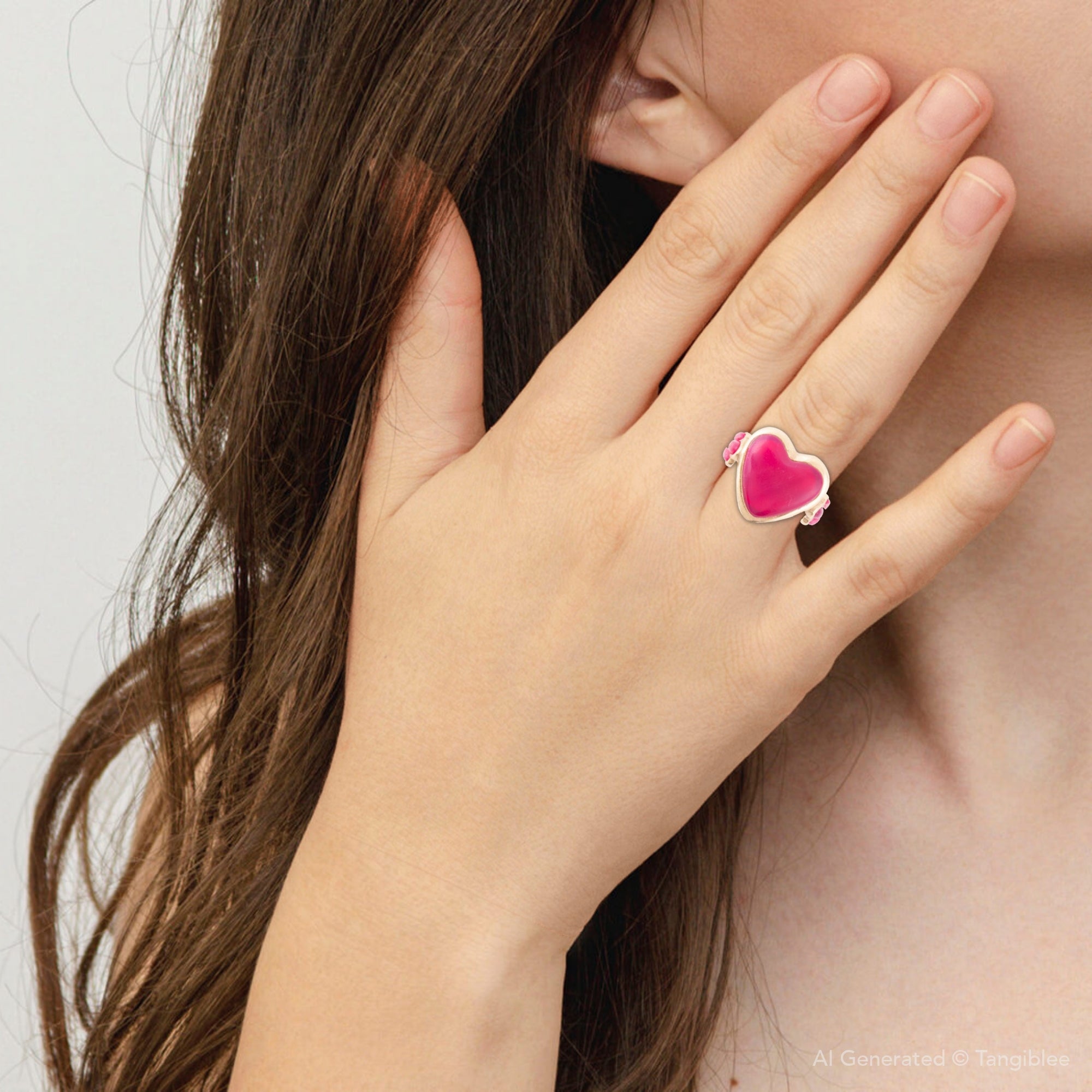 Pink Agate Heart Statement Ring