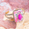 Pink Agate Floral Cuff Bracelet