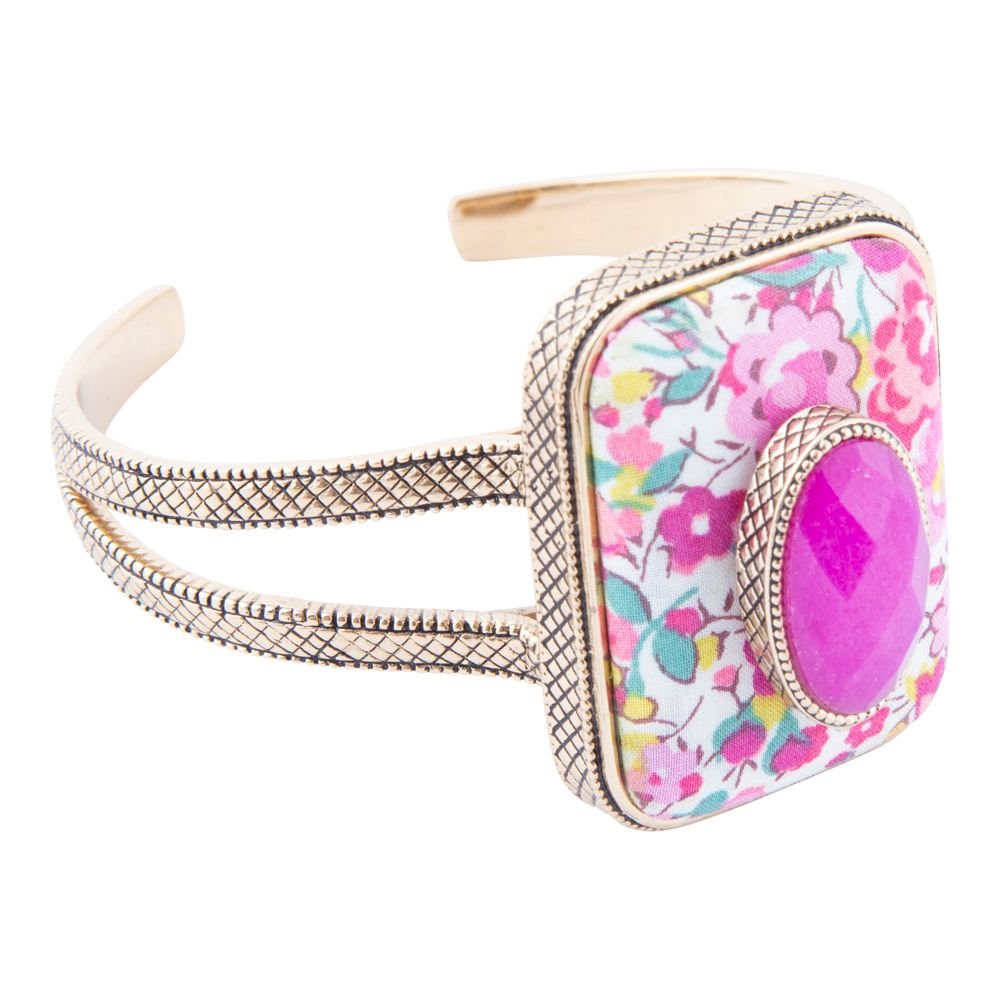 Pink Agate Floral Cuff Bracelet