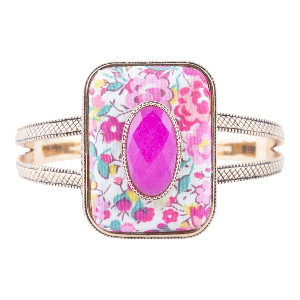 Pink Agate Floral Cuff Bracelet