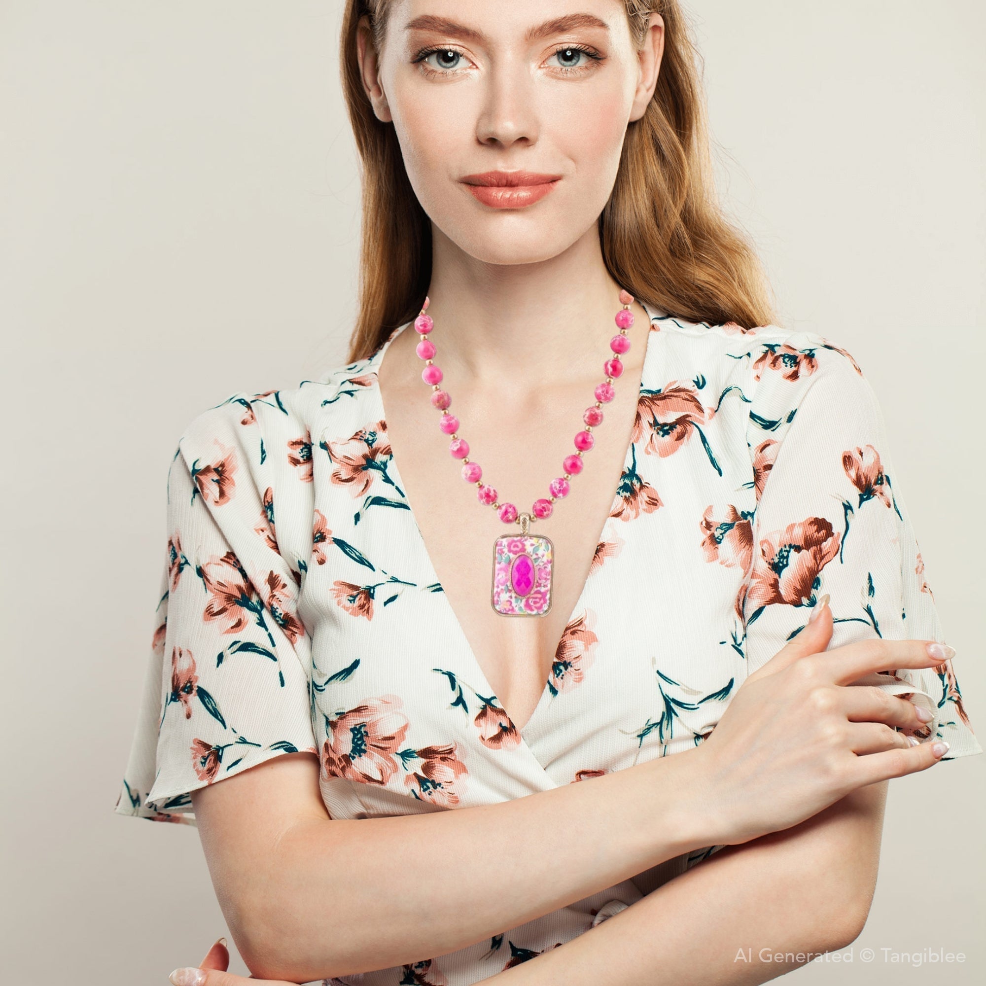 Pink Agate Floral Pendant Necklace | Genuine Stone & Golden Bronze