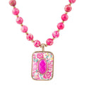 Pink Agate Floral Pendant Necklace | Genuine Stone & Golden Bronze