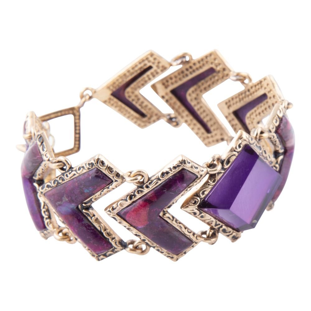 Purple Turquoise & Quartz Golden Link Bracelet