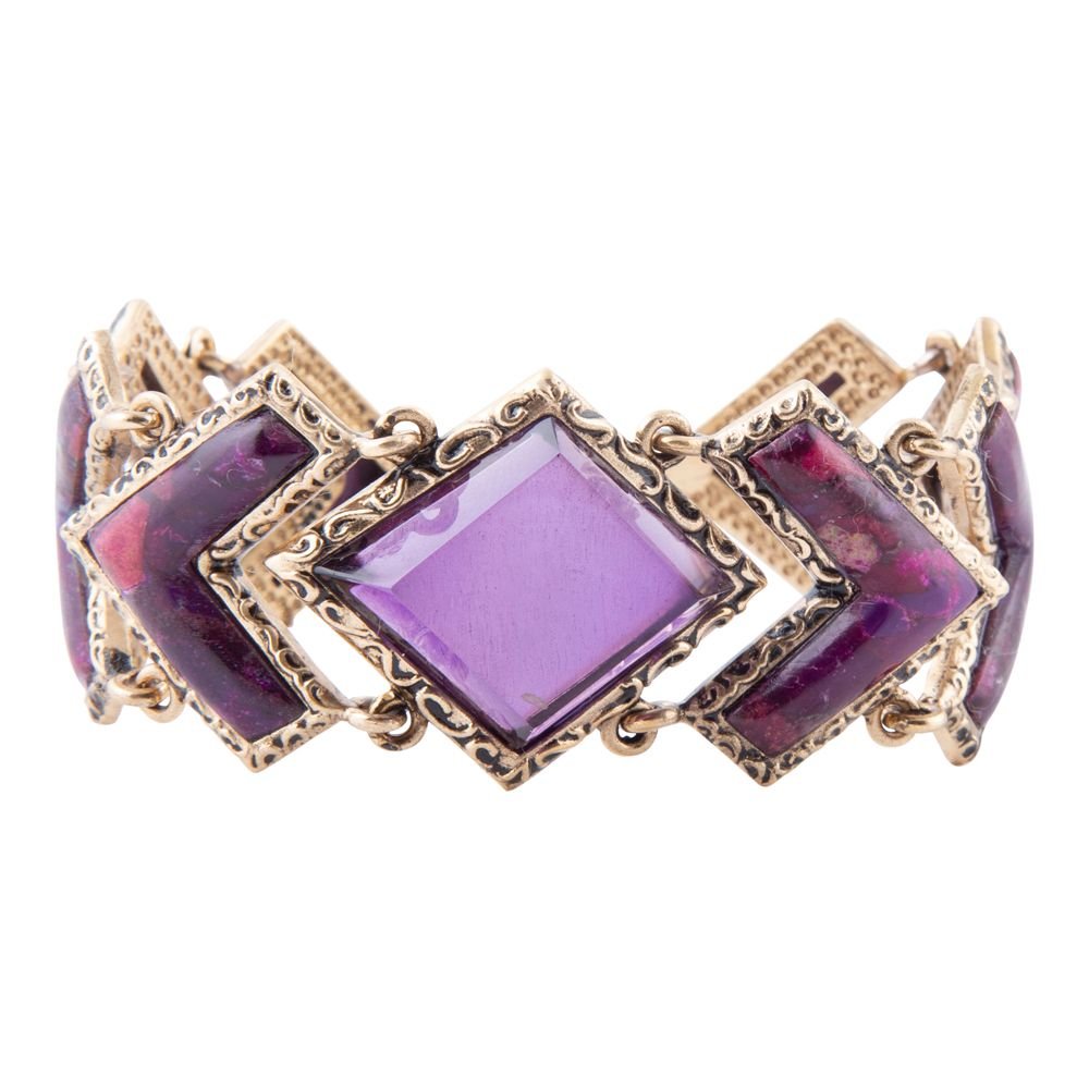 Purple Turquoise & Quartz Golden Link Bracelet