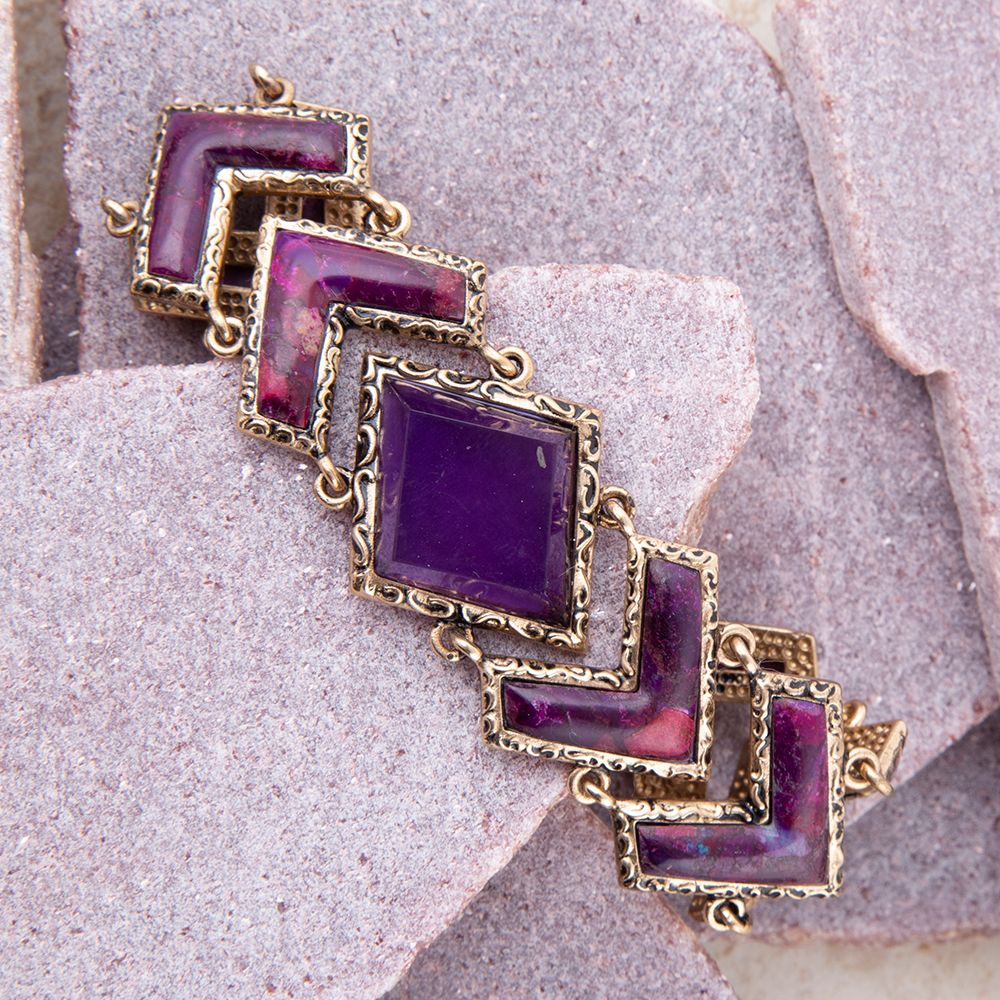 Purple Turquoise & Quartz Golden Link Bracelet