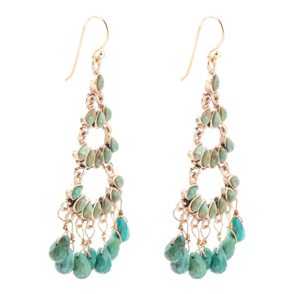 Blue Turquoise & Magnesite Golden Chandelier Earrings