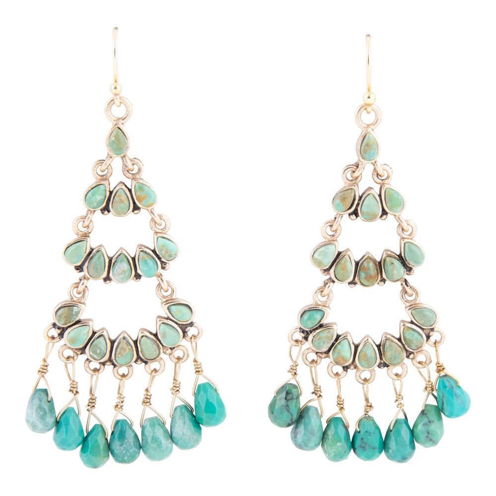 Blue Turquoise & Magnesite Golden Chandelier Earrings