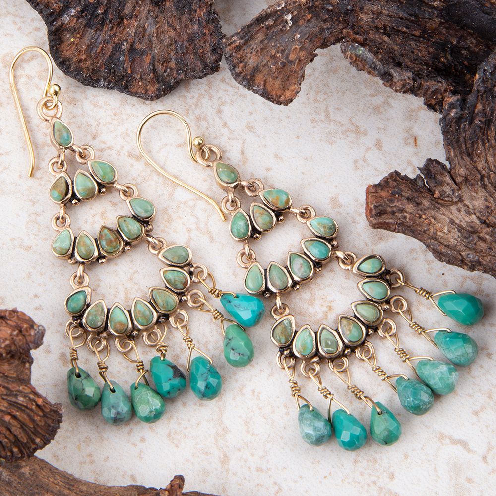 Blue Turquoise & Magnesite Golden Chandelier Earrings