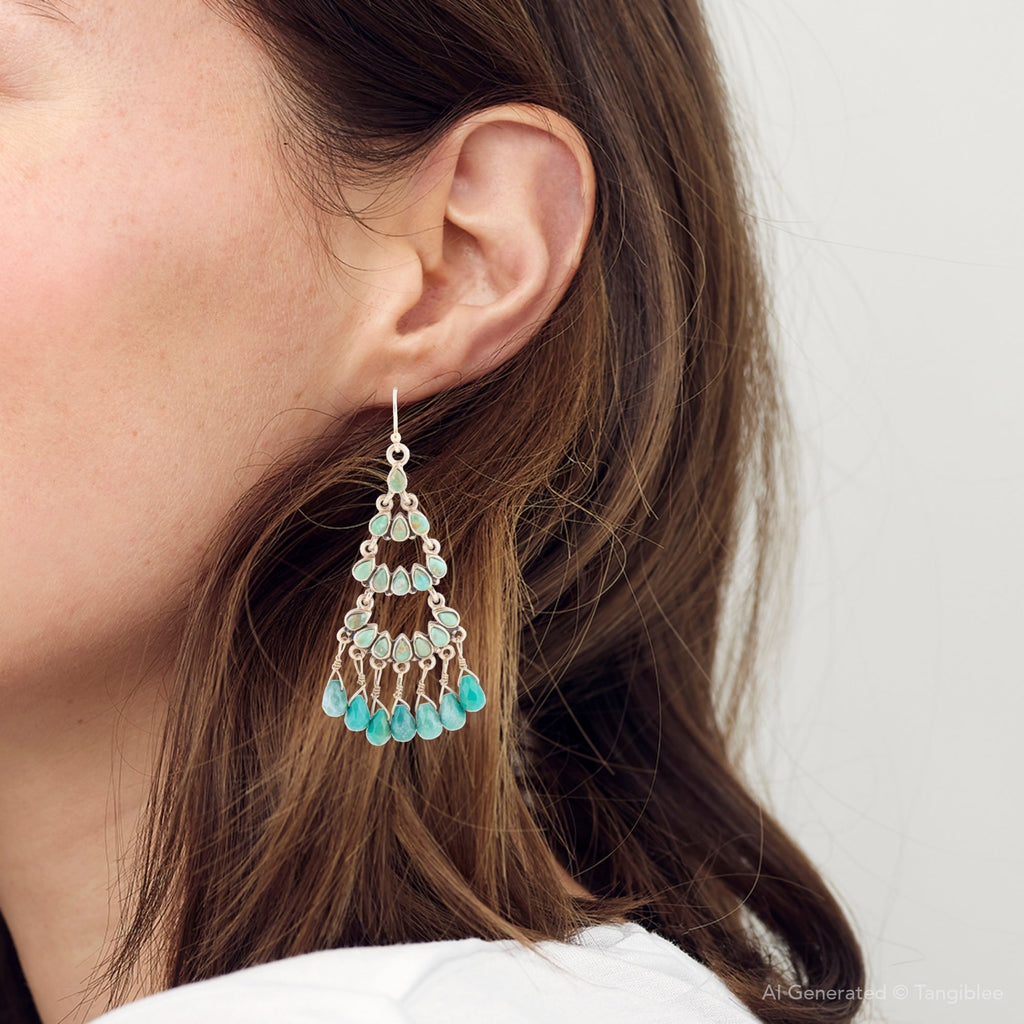 Blue Turquoise & Magnesite Golden Chandelier Earrings