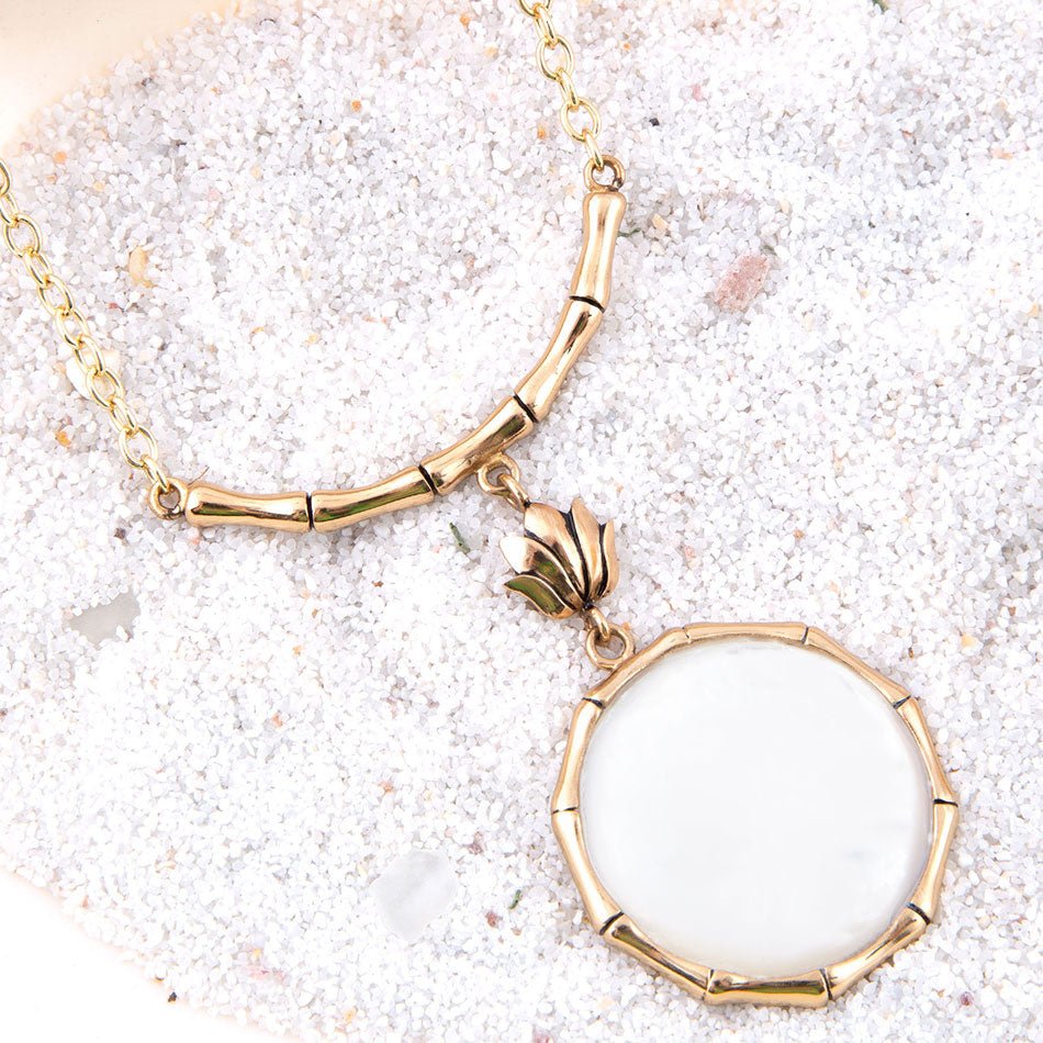 Mother of Pearl & Gold Bamboo Statement Pendant Necklace
