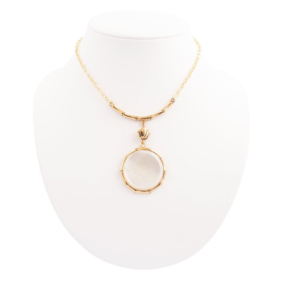Mother of Pearl & Gold Bamboo Statement Pendant Necklace