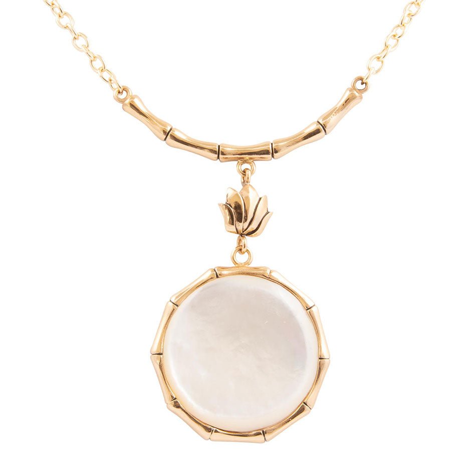 Mother of Pearl & Gold Bamboo Statement Pendant Necklace